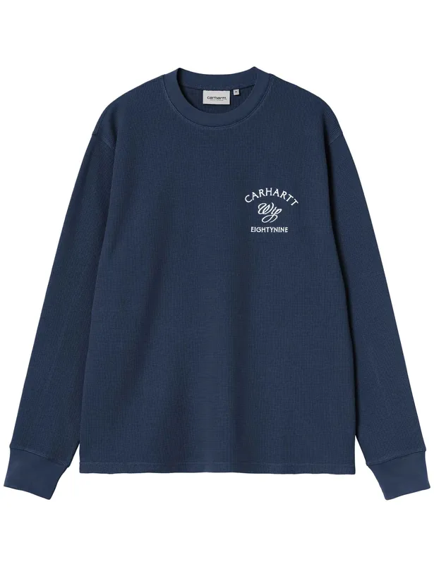 Eightynine Waffle Long Sleeve T-Shirt - Jupiter/White