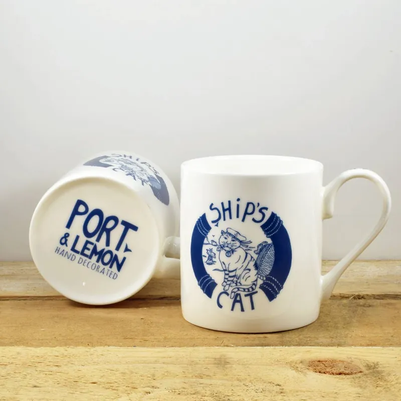 Ship's Cat Hand Decorated Bone China Mug - Port and Lemon