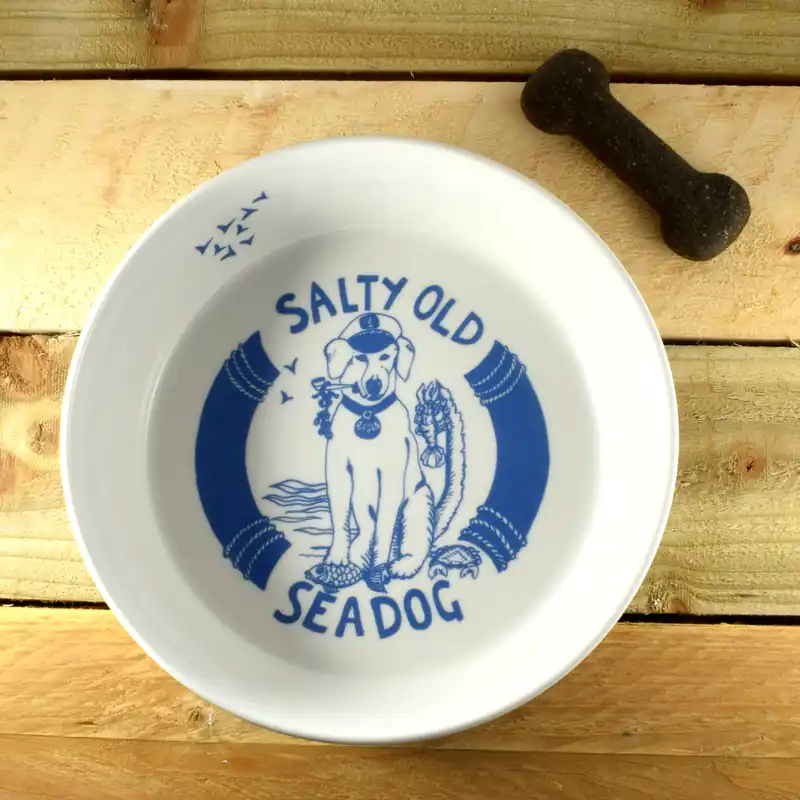 Salty Sea Dog Hand Decorated Dog Bowl - Small