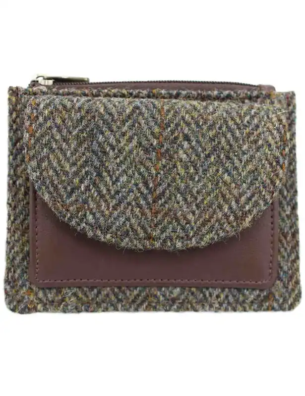 Rory Harris Tweed Coin Card Wallet - Green Brown