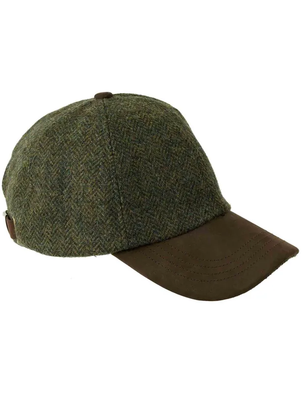 Sutton Tweed Baseball Cap - Green Herringbone
