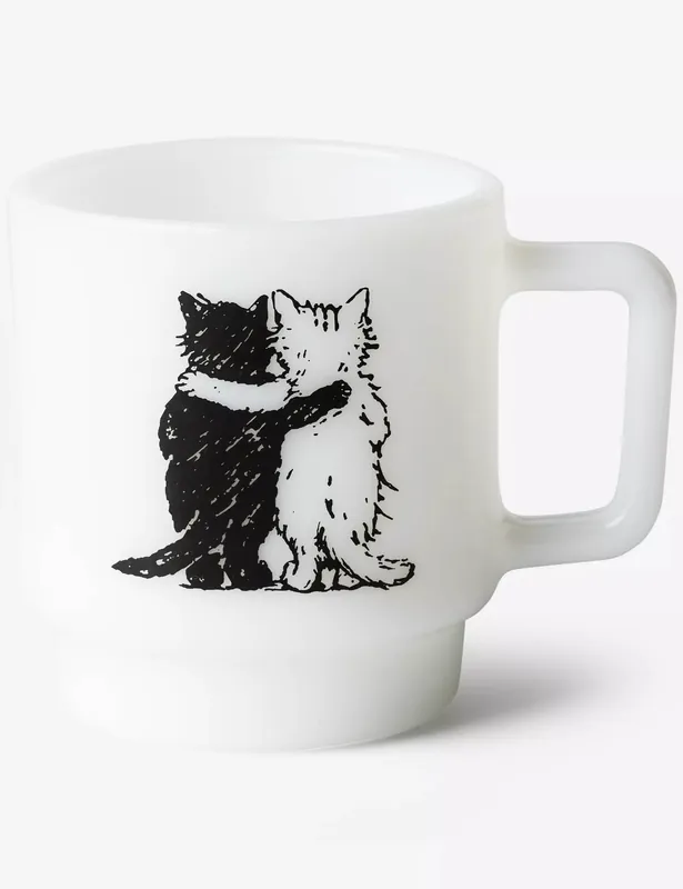 Hugging Cats Glass Mug - White