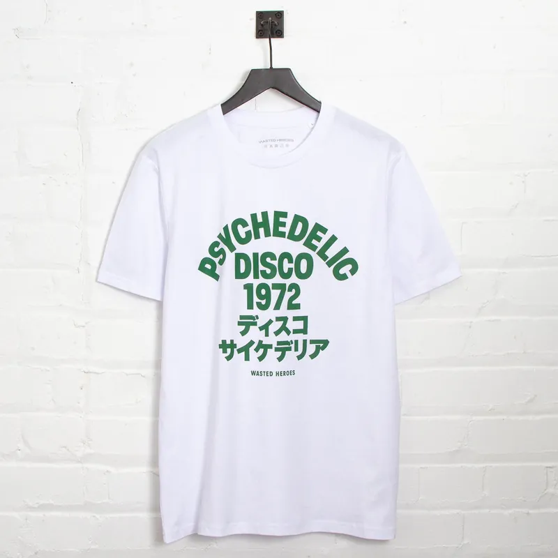1972 Psychedelic Disco Front Print - Tshirt - White Green