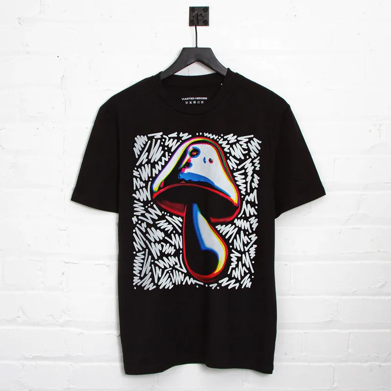 Doodle Shroom Front Print - Tshirt - Black