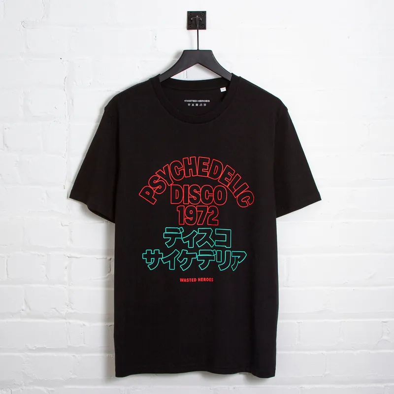 Outline 1972 Psychedelic Disco Front Print - Tshirt - Black