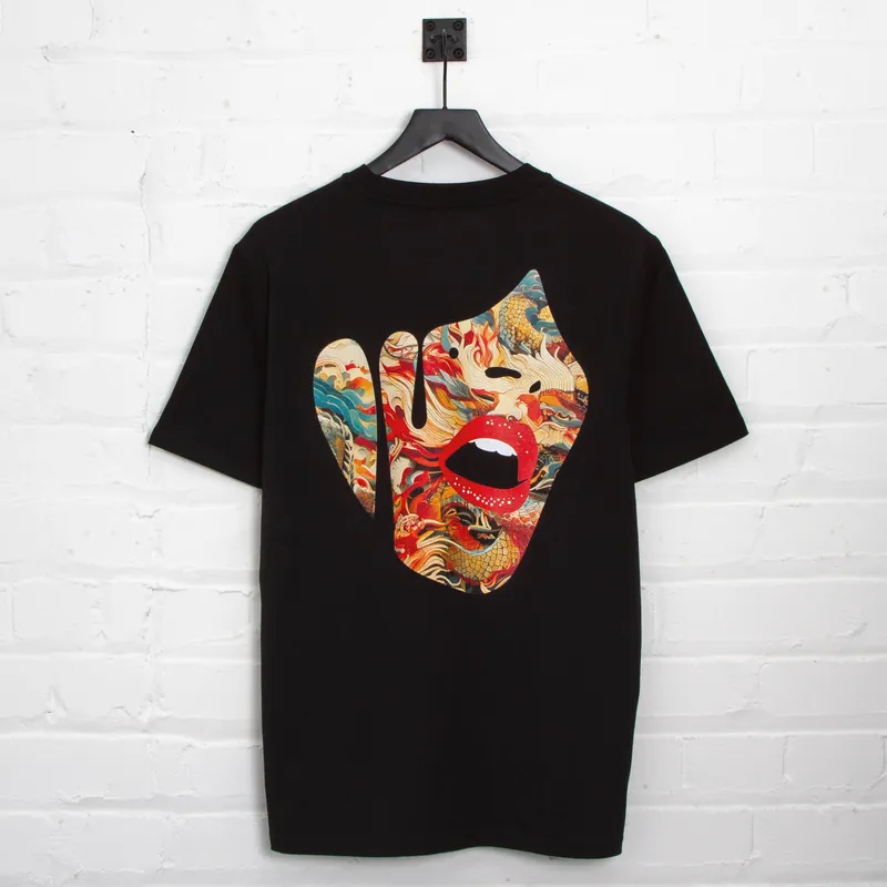 Droplet Face 011 Back Print - Tshirt - Black