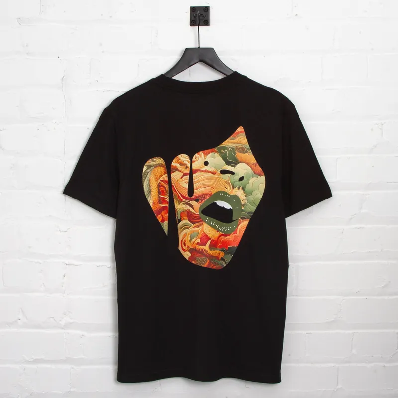 Droplet Face 012 Back Print - Tshirt - Black