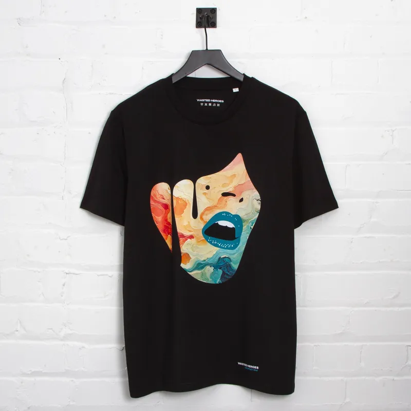 Droplet Face 014 Front Print - Tshirt - Black