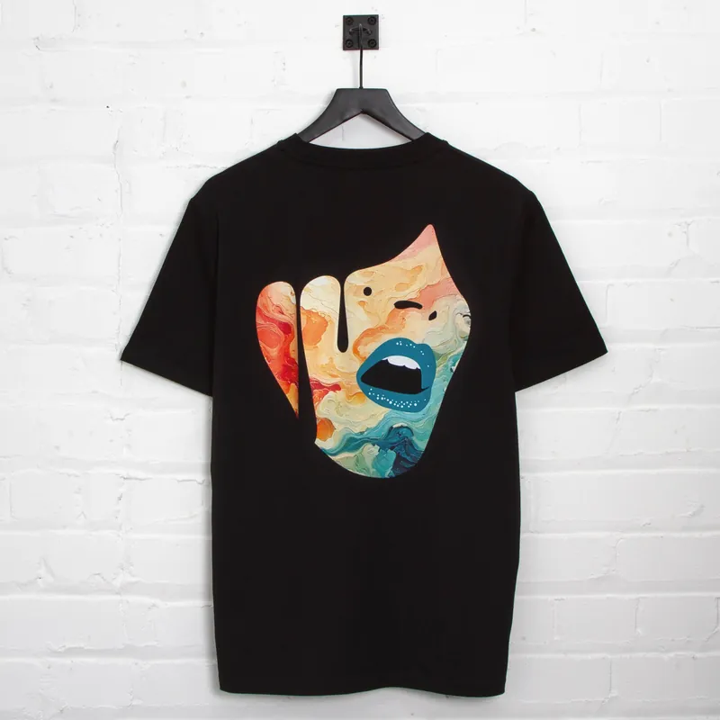 Droplet Face 014 Back Print - Tshirt - Black