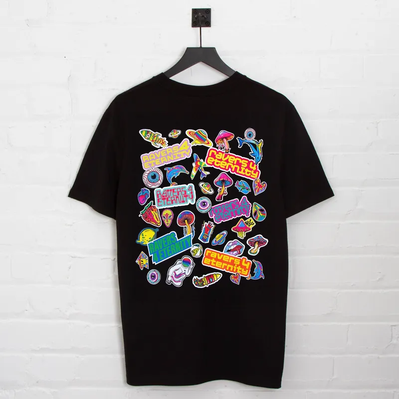Ravers 4 Eternity Stickers Back Print - Tshirt - Black