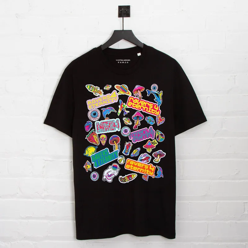 Ravers 4 Eternity Stickers Front Print - Tshirt - Black