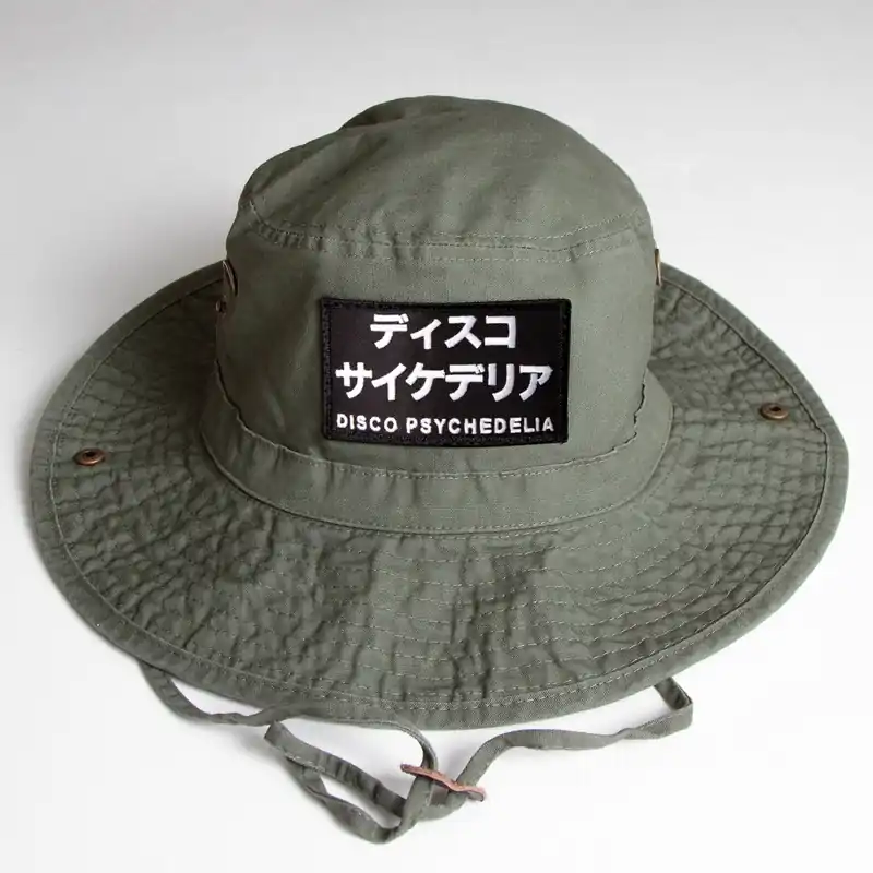 Disco Psychedelia - Draw String Bucket Hat - Khaki
