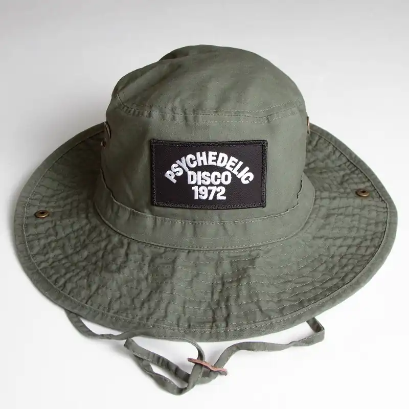 1972 Psychedelia Disco - Draw String Bucket Hat - Khaki