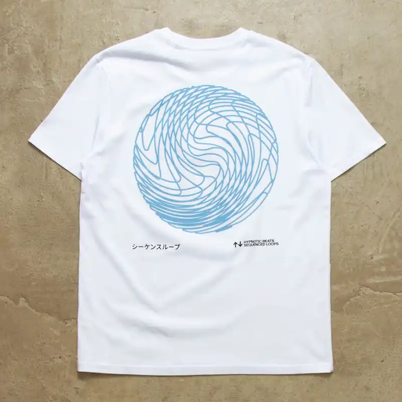Blue Sequence Sphere Back Print - Tshirt - White