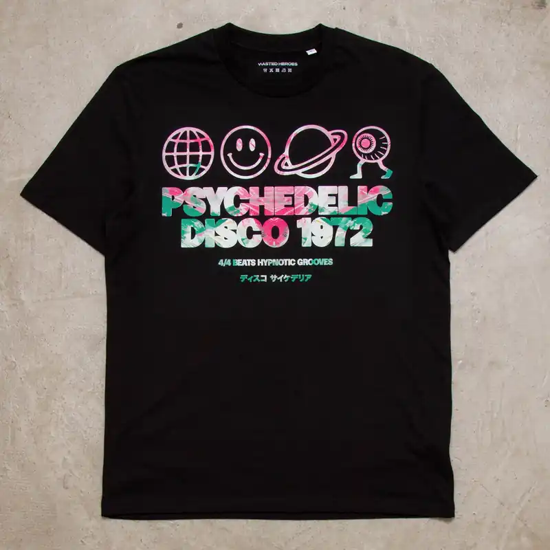 Saturn Elements Psychedelic Disco 1972 Front Print - Tshirt - Black