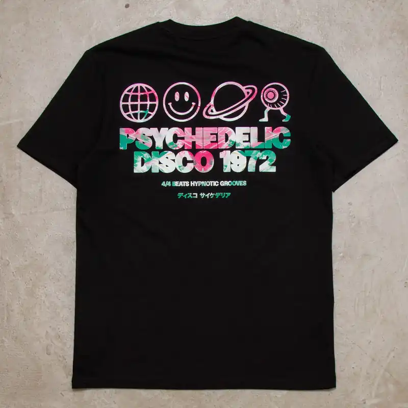Saturn Elements Psychedelic Disco 1972 Back Print - Tshirt - Black