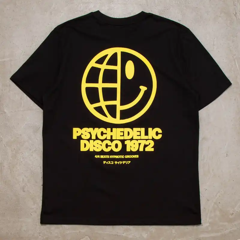Global Psychedelic Disco 1972 Yellow Back Print - Tshirt - Black