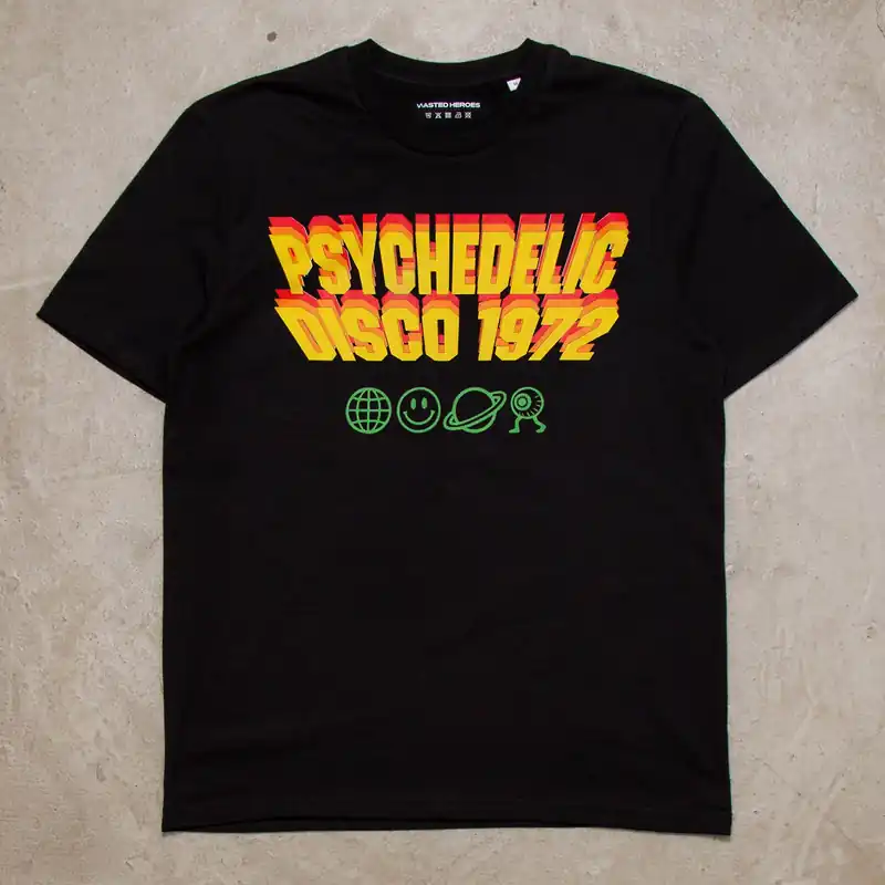 Invader Psychedelic Disco 1972 Front Print - Tshirt - Black