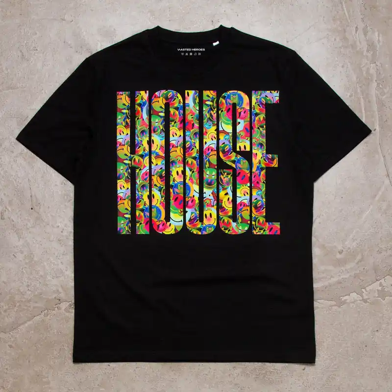 Smiley Higher House Front Print - Tshirt - Black
