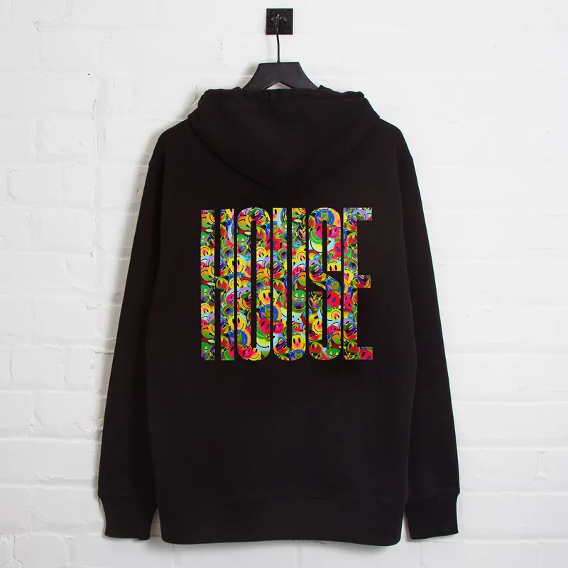 Smiley Higher House Back Print - Hood - Black