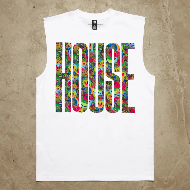 Smiley Higher House Front Print - Tank Tshirt - White
