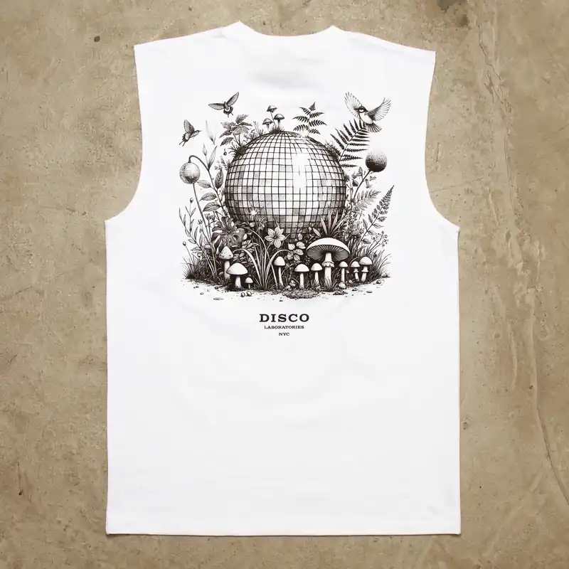 Ecology Disco Labs Back Print - Tank Tshirt - White