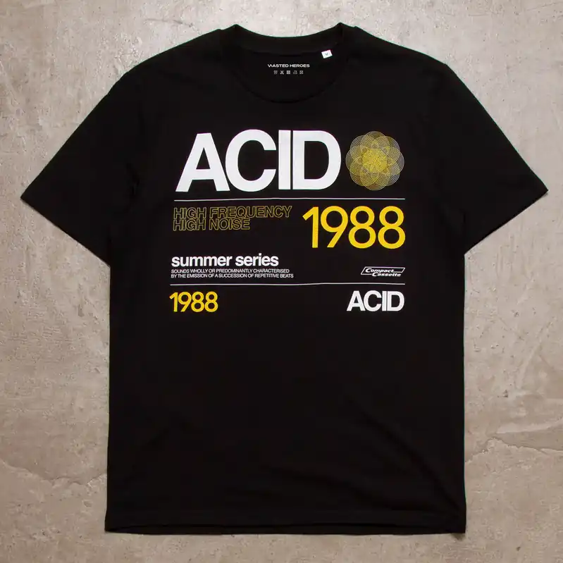 1988 Acid House Cassette Front Print - Tshirt - Black
