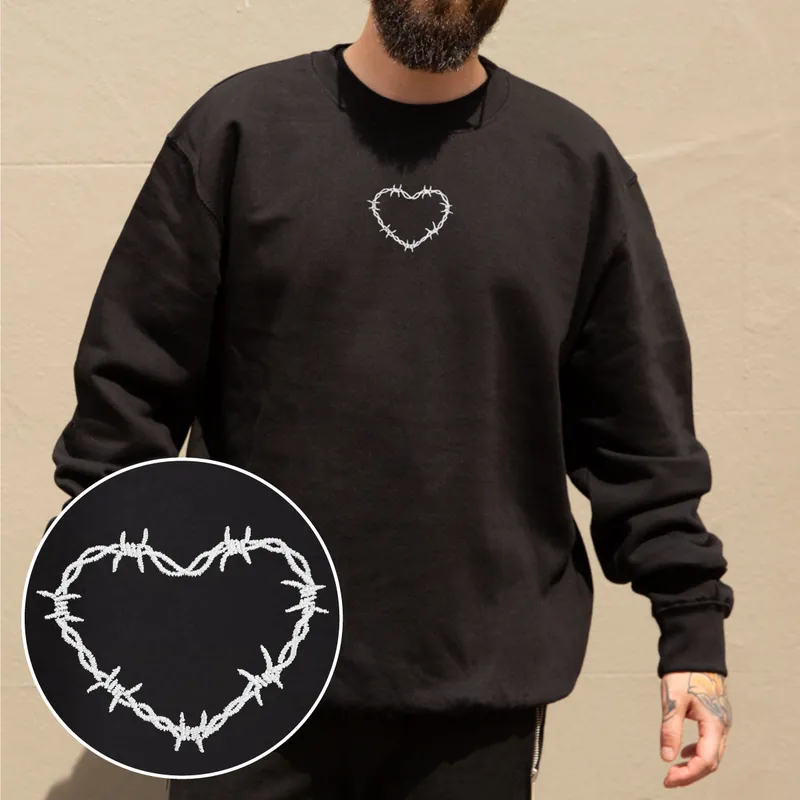 Barbed Wire Heart Embroidered Sweatshirt (Unisex) - Broken Society UK