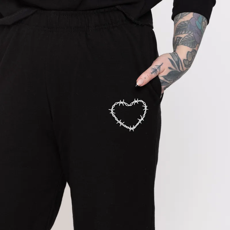 Barbed Wire Heart Embroidered Joggers (Unisex) - Broken Society UK