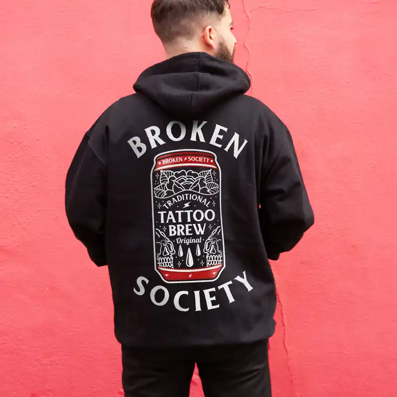 Tattoo Brew Back Print Hoodie (Unisex) - Broken Society UK