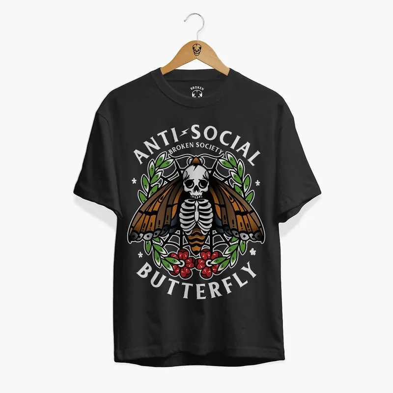 Anti-Social Butterfly Front Print T-Shirt (Unisex)