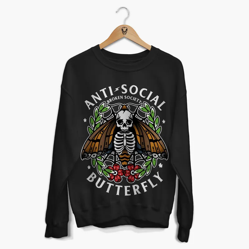 Anti-Social Butterfly Front Print Sweatshirt (Unisex)