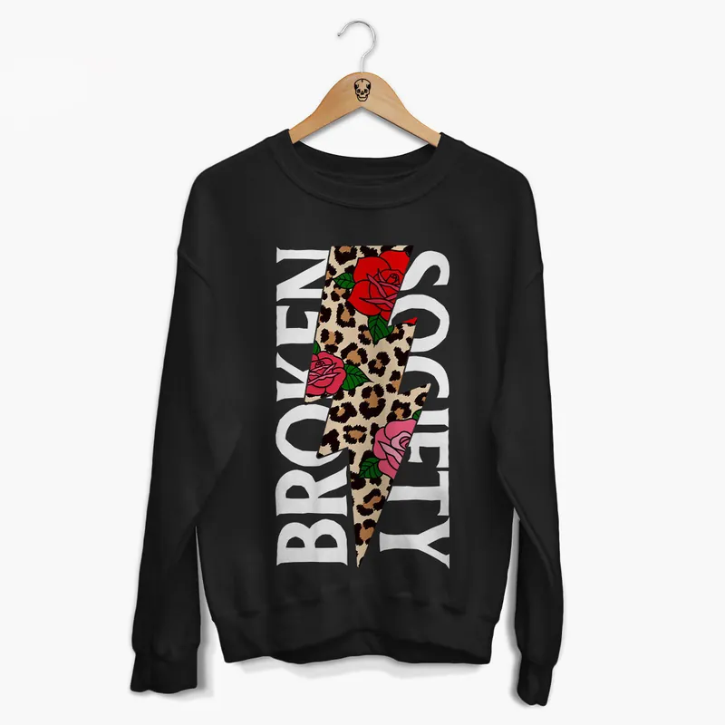 Roses And Animal Print Front Print Sweatshirt (Unisex) - Broken Society UK
