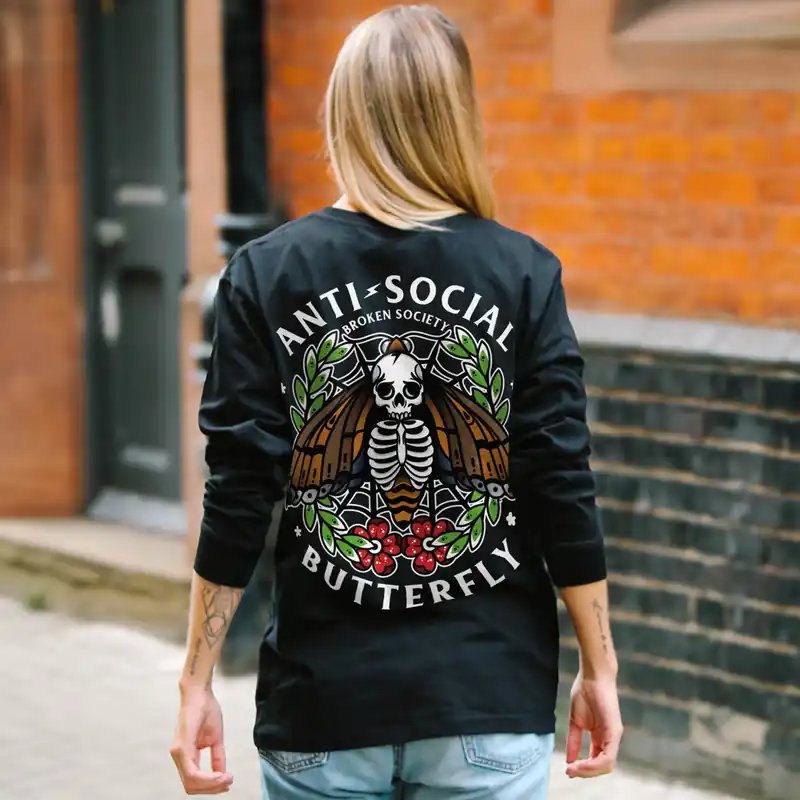 Anti-Social Butterfly Long Sleeve T-Shirt (Unisex)