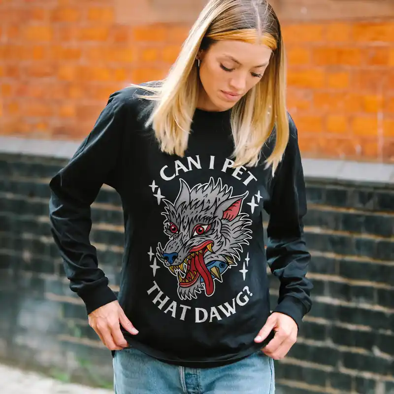 Pet That Dawg Front Print Long Sleeve T-Shirt (Unisex)