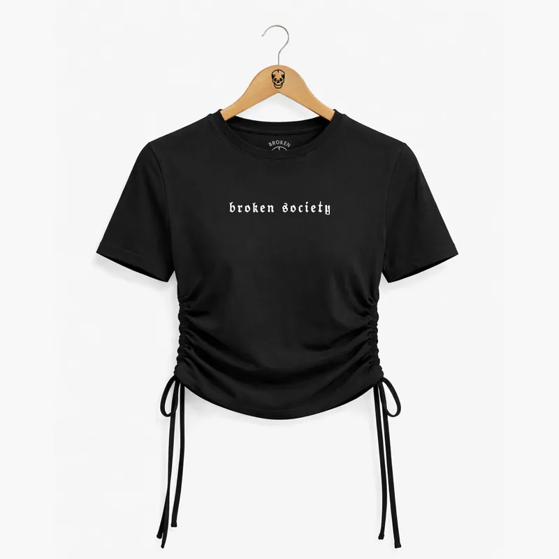 Broken Society Ruched Tie Crop T-Shirt
