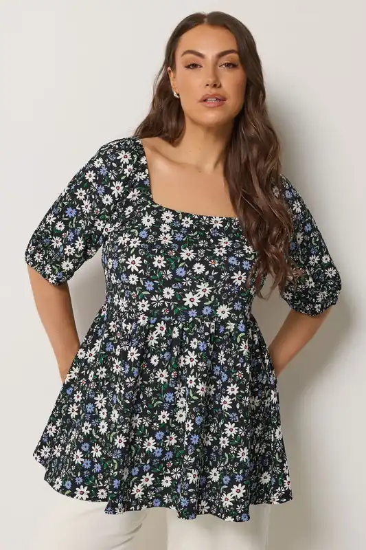 Ditsy Floral Peplum Top - Yours