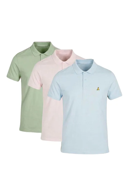 3 Pack Cotton Jersey Polo Shirts - Brave Soul