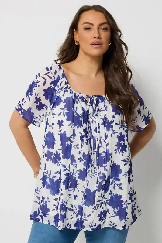 Floral Short Sleeve Pintuck Blouse - Yours