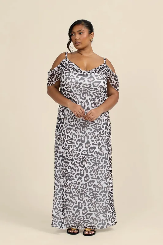 Curve Cold Shoulder Leopard Print Maxi Dress - FASHION-SZN