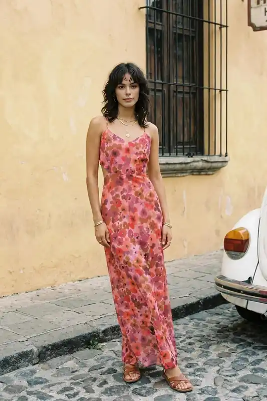 Floral Cut Out Split Detail Maxi Occasion Dress - WOVCOR