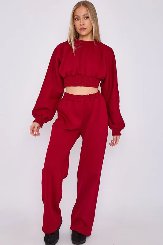 Long Sleeve Crop Top and Wide Leg Trouser Fleece Co-ord