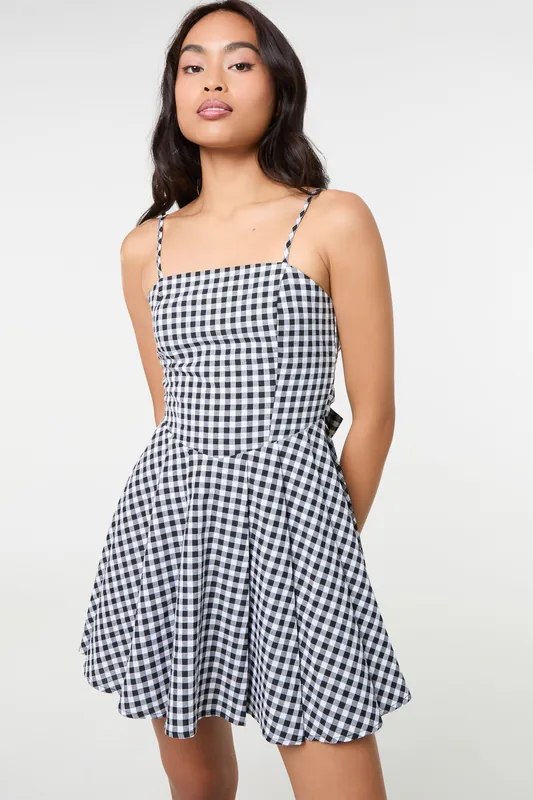 Black Bow Back Gingham Mini Dress - Pink Vanilla