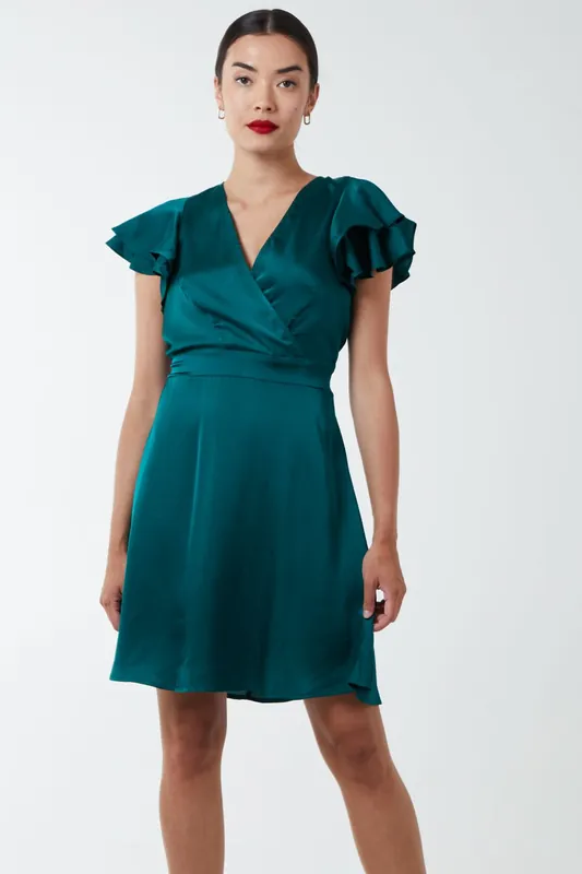 Double Angel Sleeve Wrap Dress - Blue Vanilla