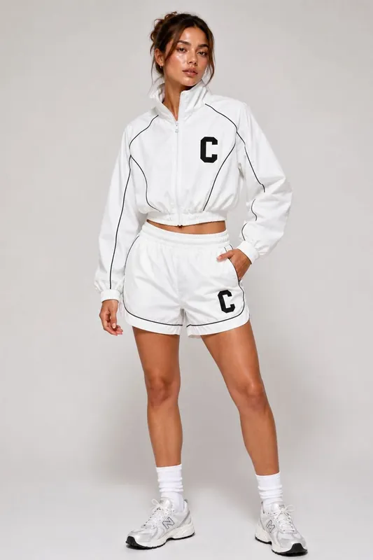 Piping Detail Shell Jacket and Shorts Co-Ord Set