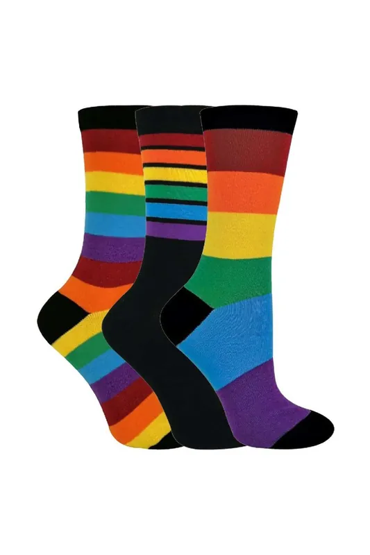 3 Pack Bright Patterned Striped Cotton Rainbow Socks - Sock Snob