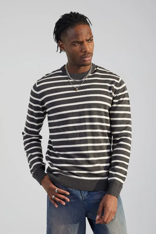 Cotton Crew Neck Striped Knit Jumper - Brave Soul