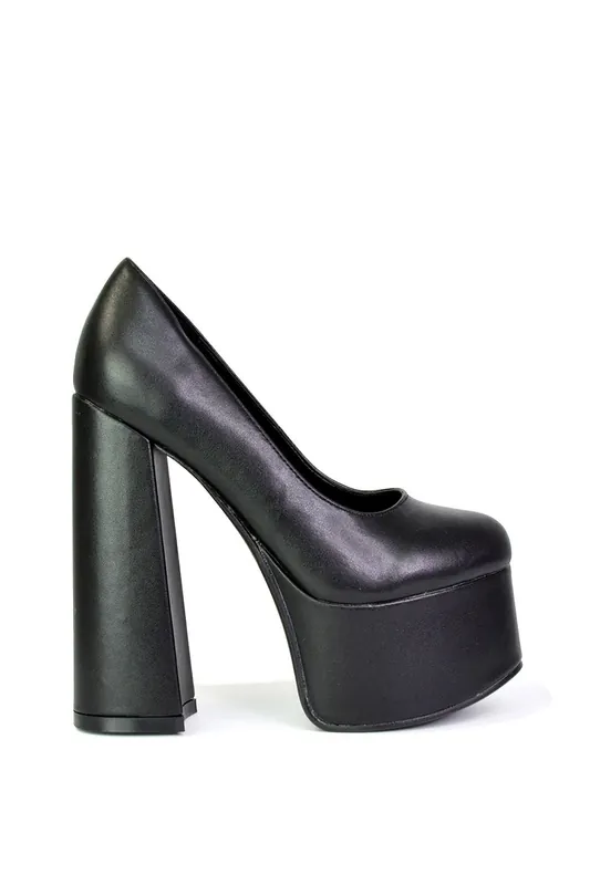 'Kiwi' Chunky Block Super High Heel Statement Closed Toe Platform Court Shoes - XY London