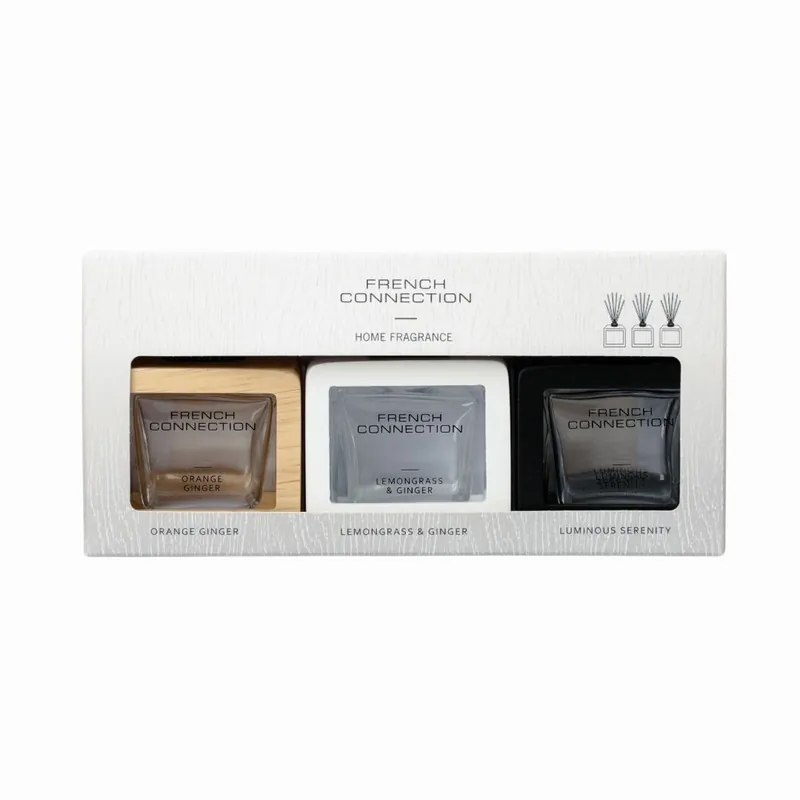 Trio of Reed Diffuser Gift Set 3x50ML Wooden Surround Detail - French Connection