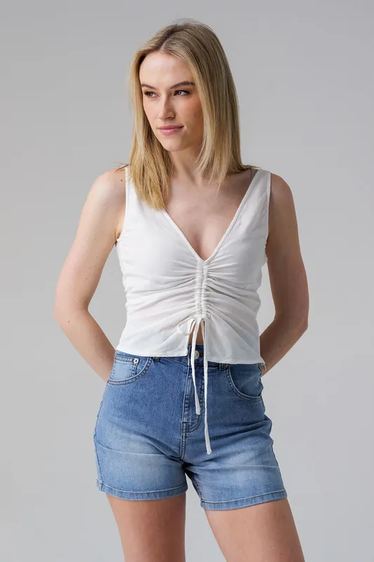 Sleeveless V-Neck Tie Front Cropped Top